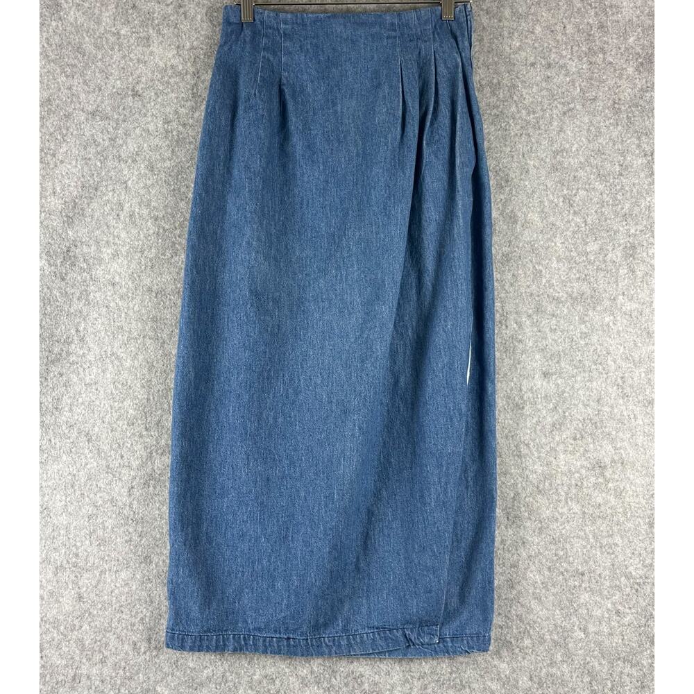 Vintage Breeches Denim‎ Maxi Skirt Womens 10 Blue Faux Wrap USA Made Western